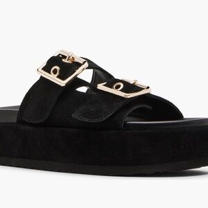 Black Suede Buckle Sandals